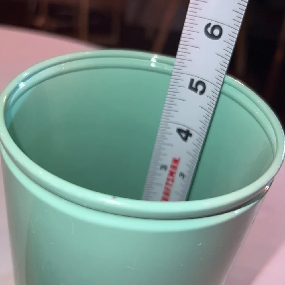 Mint green pastel green dainty metal canister with lid & lid holder 5.25” tall​​ - Picture 6 of 7